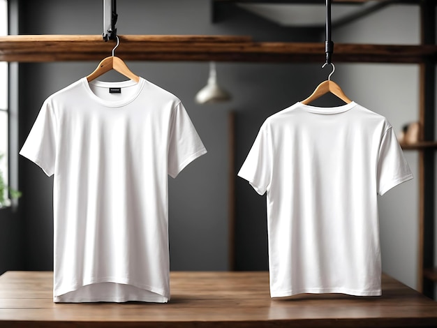 Blank TShirt Mockup on hanger front and rear side view High resolutionAI GENERATED