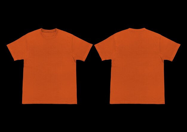 Photo blank tshirt orange template front and back view short sleeve mockup