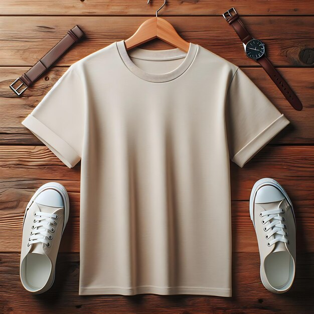 blank tshirt wood background mockup blank item