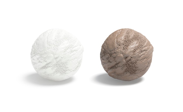 Blank vanilla and chocolate ice cream ball mockup isolated