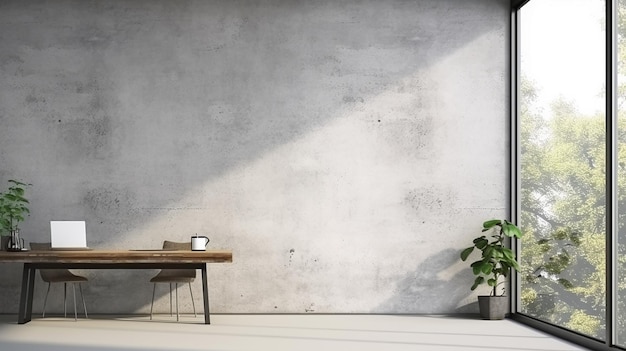 Blank Wall in Bright Concrete Office