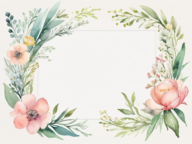 Photo a blank wedding invitation adorned with a watercolor floral frame