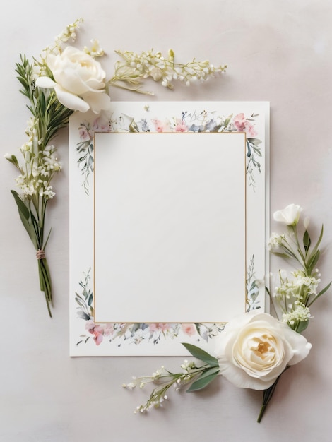 Photo a blank wedding invitation adorned with a watercolor floral frame