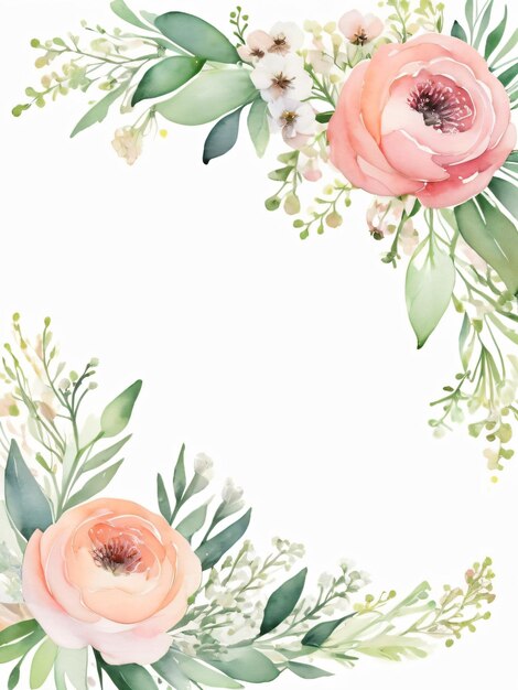 A blank wedding invitation adorned with a watercolor floral frame