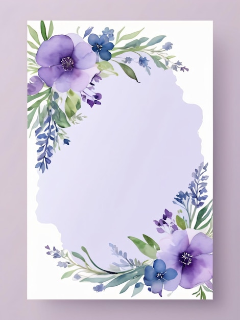 A blank wedding invitation adorned with a watercolor floral frame