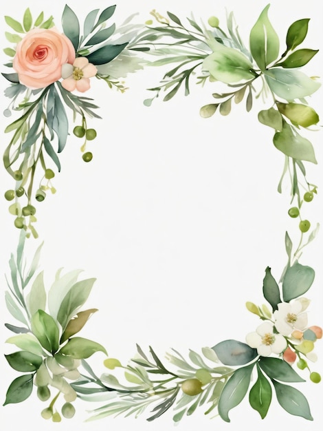 A blank wedding invitation adorned with a watercolor floral frame