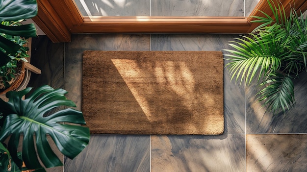 Blank Welcome Mat At Custom Front Door of House Generative AI