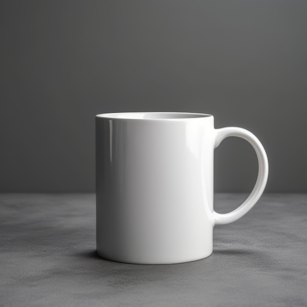 Blank White 15oz Mug Mockup with Grey Backdrop Generative AI