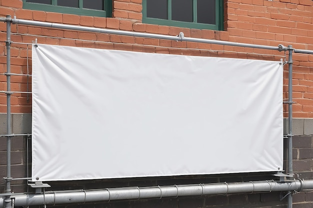 Blank White Banner on Scaffold Fence