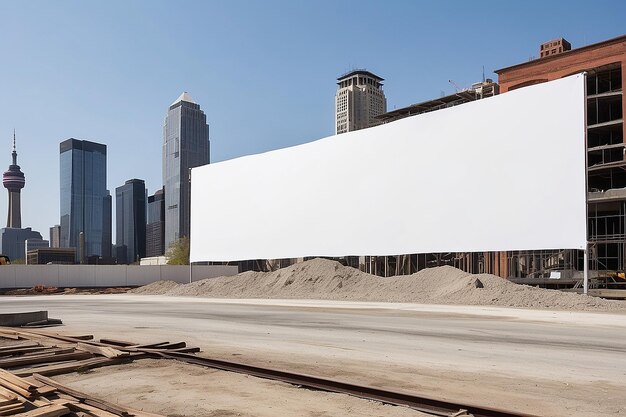 Photo blank white banner with downtown construction area in background