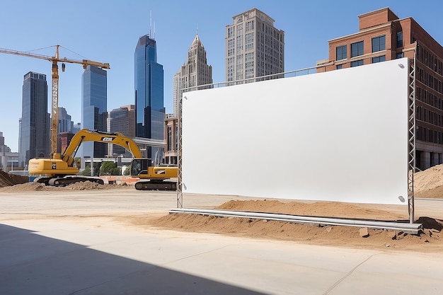 Photo blank white banner with downtown construction area in background