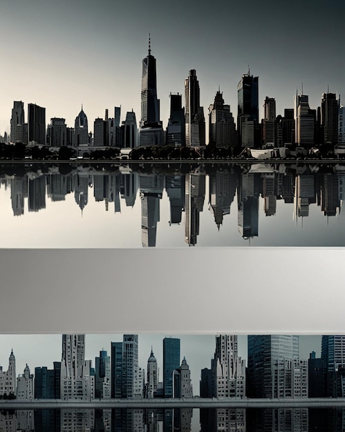 Blank White Banner with Urban Skyline Background AI Generative