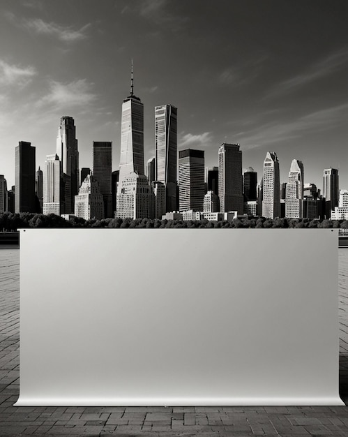 Blank White Banner with Urban Skyline Background AI Generative