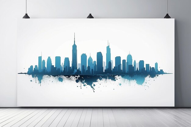 Photo blank white banner with urban skyline background