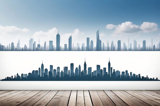 Photo blank white banner with urban skyline background