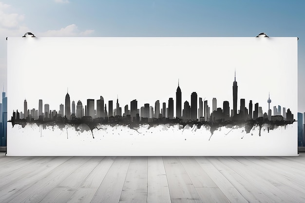 Photo blank white banner with urban skyline background