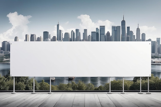 Photo blank white banner with urban skyline background