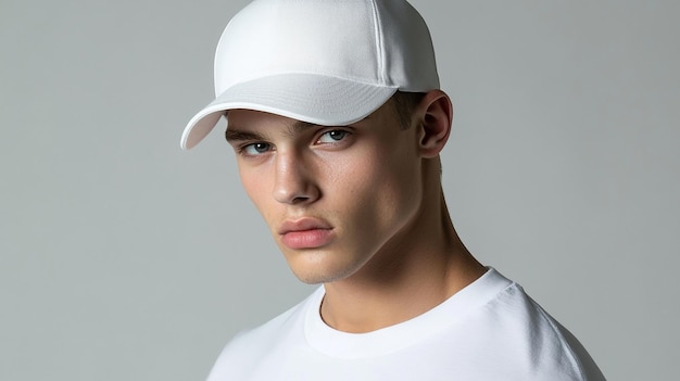 Photo blank white baseball cap on a rough surface