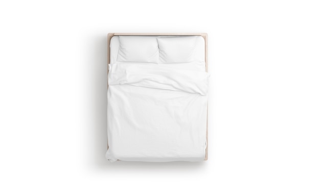 blank white bed mock up blanket and pillows mockup in bedstead doss with mattress and bedsheet