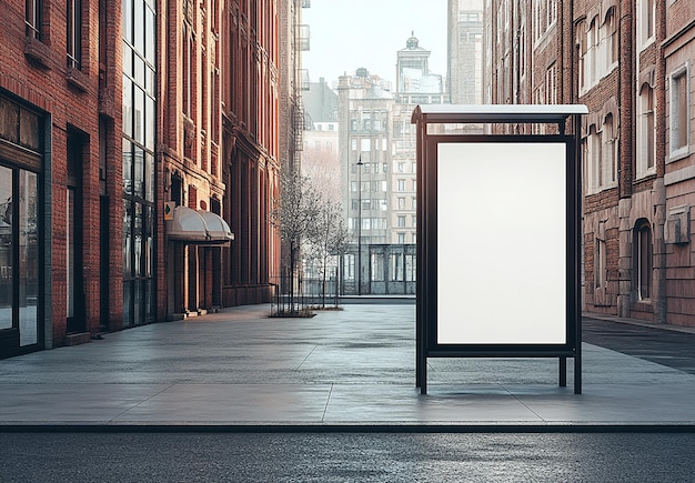 Photo blank white billboard bus stop mockup on an empty street