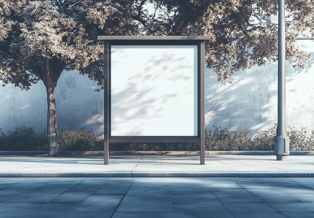 Photo blank white billboard bus stop mockup on an empty street