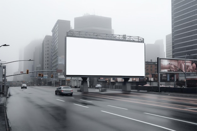 blank white billboard on city street