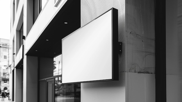 Photo a blank white billboard hangs from the ceiling of a building