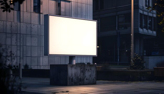 a blank white billboard is in front of a building