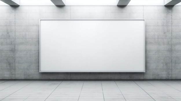 Blank white billboard in a subway station with tiled walls at urban AIG35