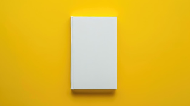 Photo blank white book mockup against a vibrant yellow background ideal for presenting creative book cover concepts