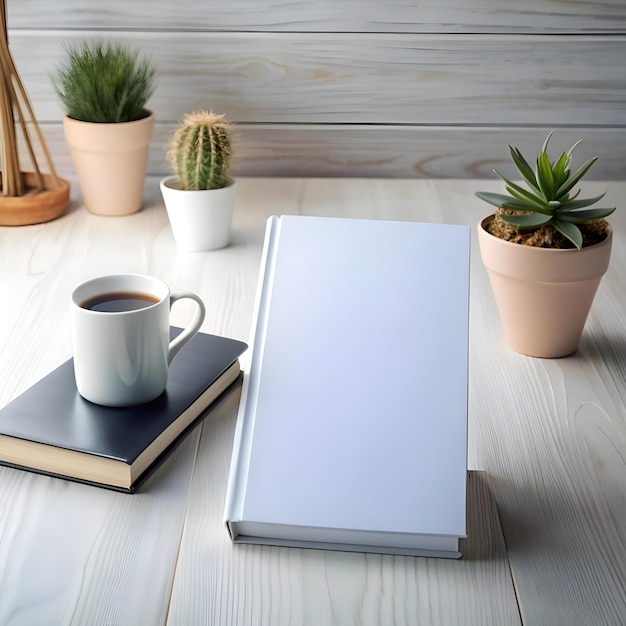 Photo a blank white book mockup on a clean wooden table