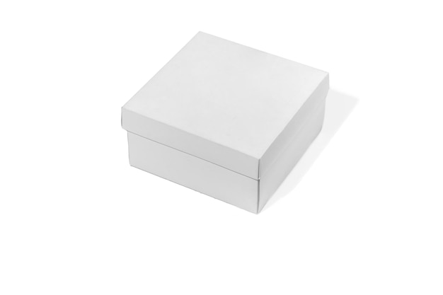 Blank white box isolated on a white studio background, copyspace