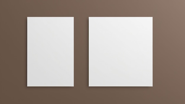 Photo blank white canvases on a brown background.