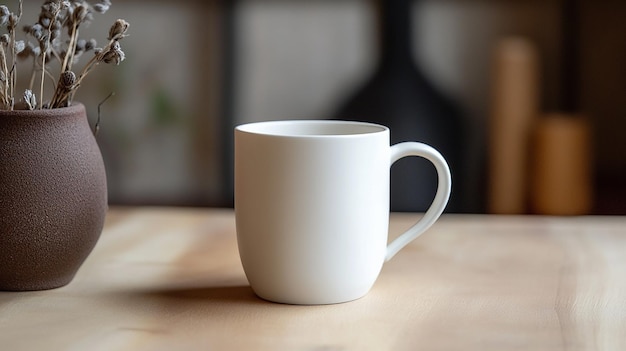 Blank White Ceramic Mug on a Wooden Table