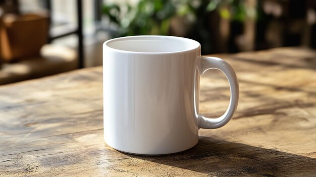 Blank White Ceramic Mug on a Wooden Table