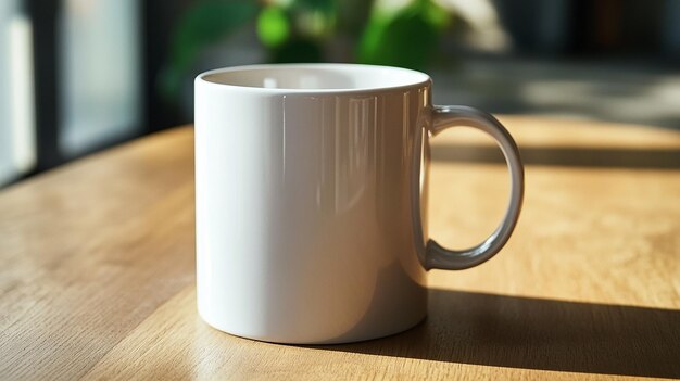 Blank White Ceramic Mug on a Wooden Table