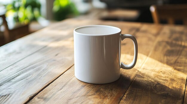 Blank White Ceramic Mug on a Wooden Table