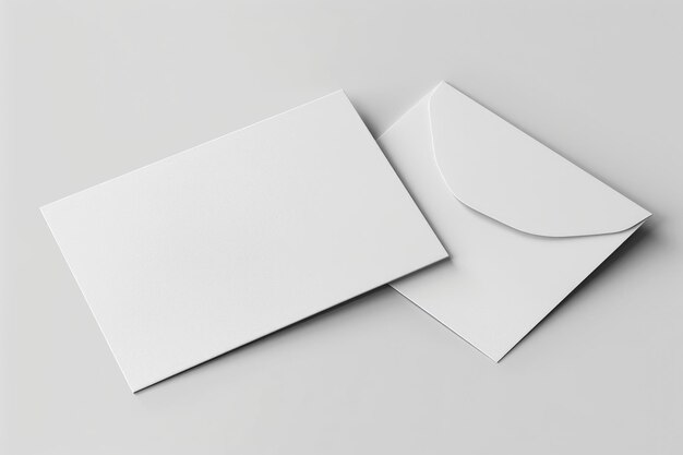 Photo blank white envelope and card set on light background minimalistic stationery mockup