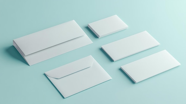 Blank white envelopes and business cards on a blue background