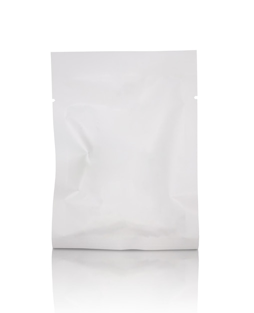 Blank white foil bag packaging isolated on white background with clipping path