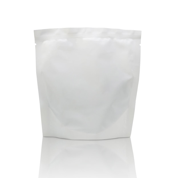 Blank white foil bag packaging isolated on white background with clipping path