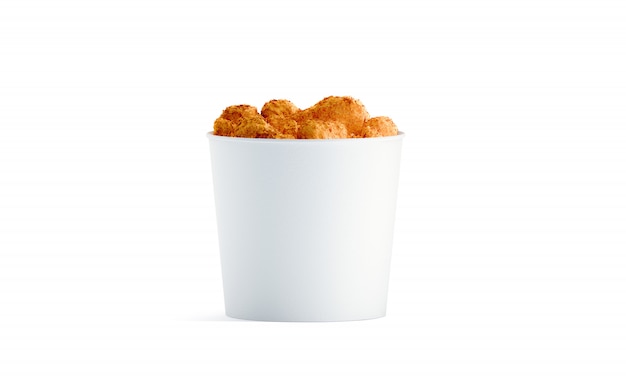 Photo blank white food bucket with chicken wings  isolated