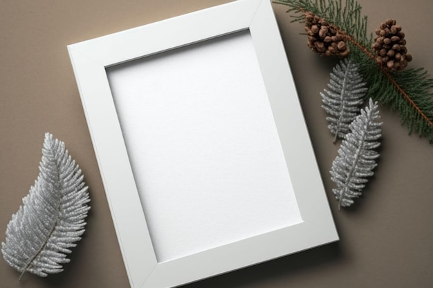 Blank white frame on ecocloth Universal design Mockup frame top view