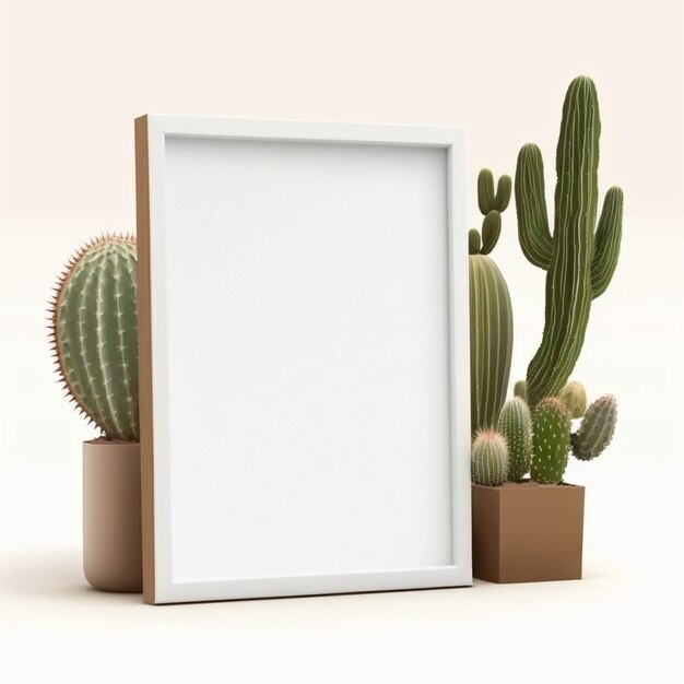 A blank white frame with a cactus in it