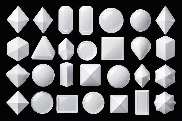 Blank white glass geometric shapes set isolated