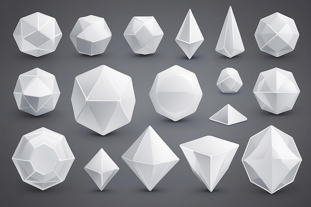 Blank white glass geometric shapes set isolated