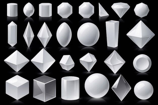 Blank white glass geometric shapes set isolated