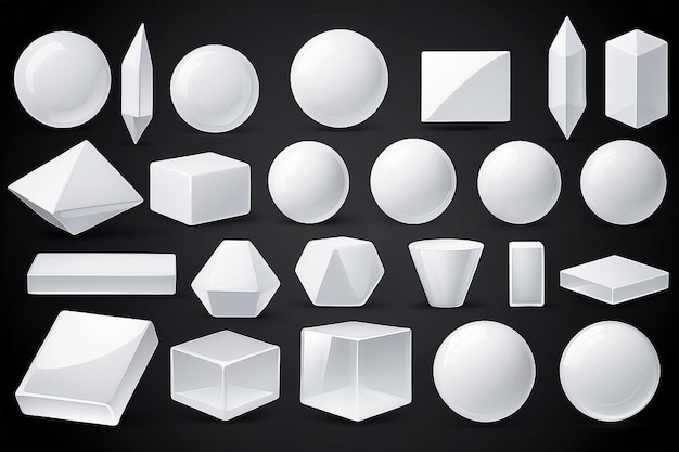 Blank white glass geometric shapes set isolated