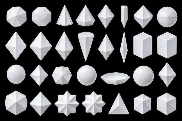 Blank white glass geometric shapes set isolated