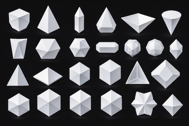 Blank white glass geometric shapes set isolated